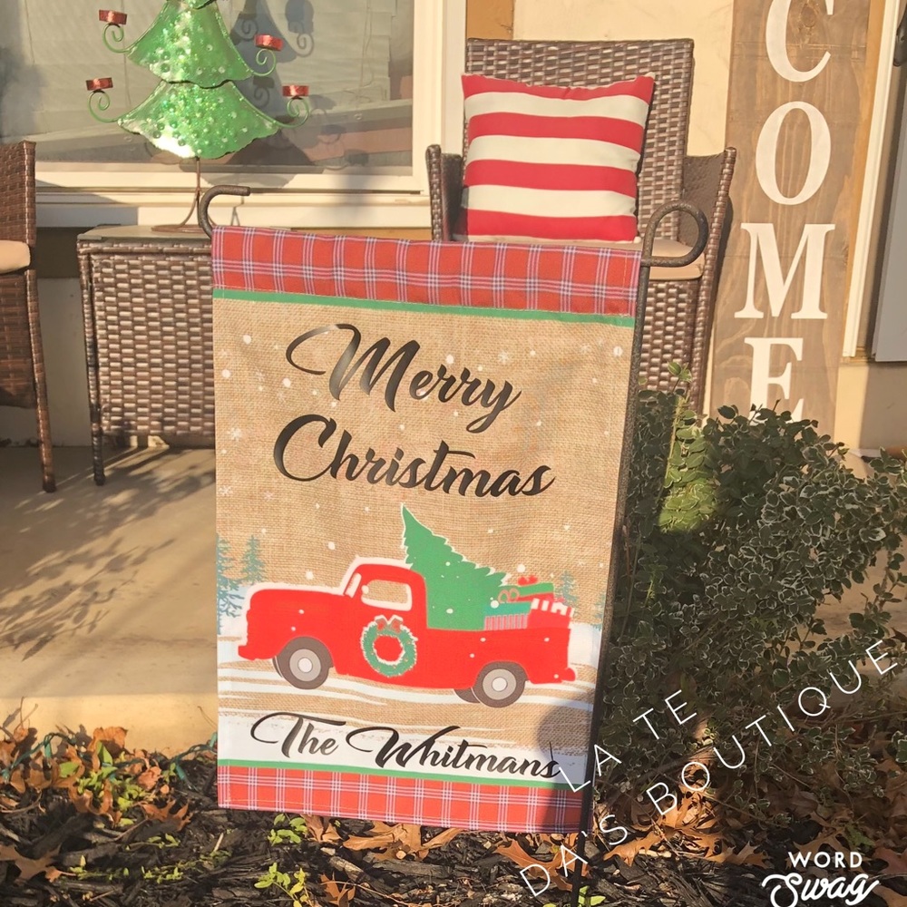 Red Truck Personalized Christmas Flag